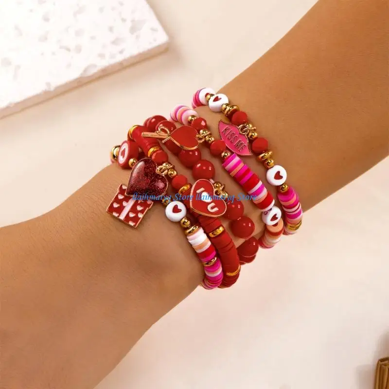

573B Set of 5 Romance Gift Stackable Bracelets Expressing Affection Symbolic Love