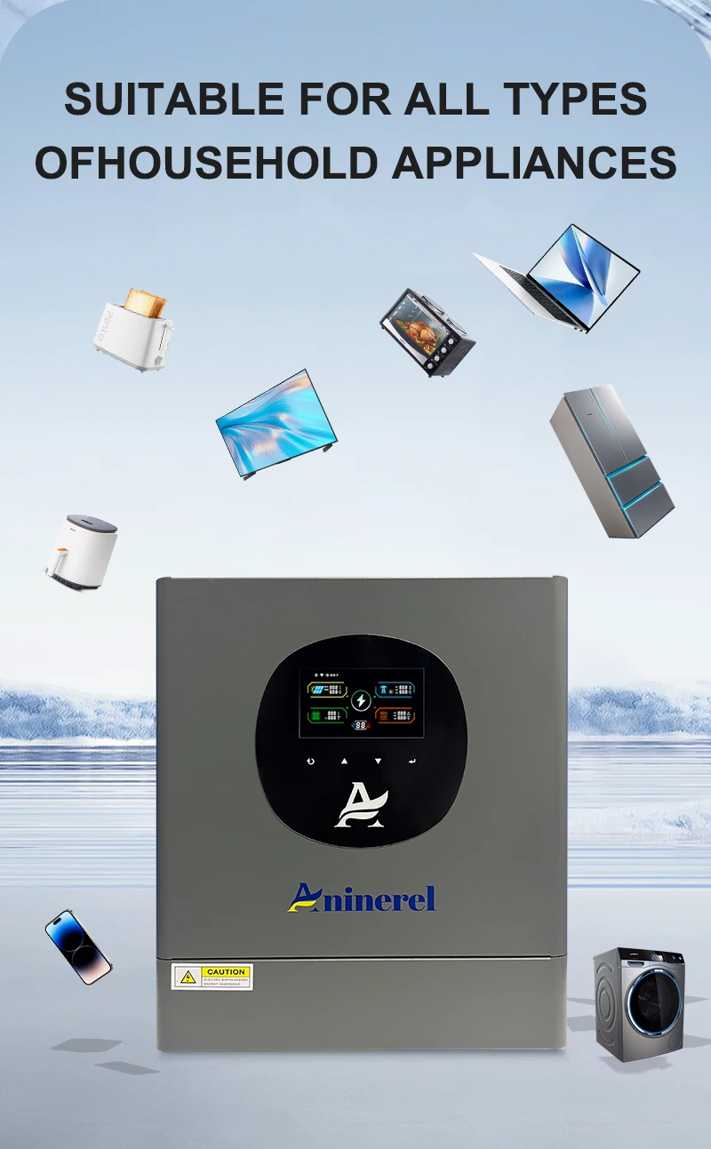 Aninerel 2 kW 4,2 kW 6,2 kW 11 kW 12 V 24 V 48 V Hybrid-Solar-Wechselrichter Dual-Ausgang Farb-LCD-Display MPPT 60 A 100 A 120 A PV 160 V – 500 VDC – Detail 13