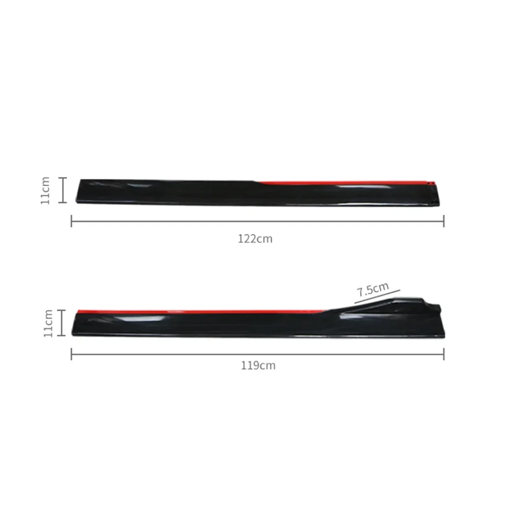 Extensões laterais universais da saia, saias laterais do carro, divisores do winglet, bordo para BMW, Benz, Honda, vermelho, preto, 2.4m, 4 PCes