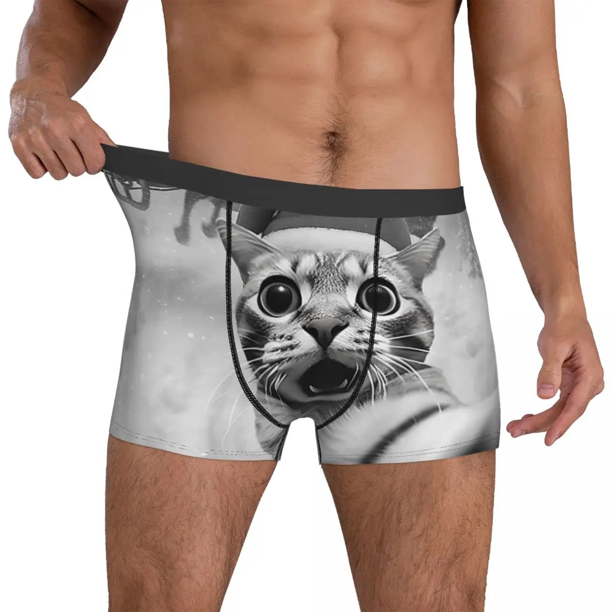 

Забавный кот, селфи, Санта, нижнее белье с Рождеством, шорты-боксеры с принтом, мужские трусы высокого качества, удобные трусы-боксеры, подарок