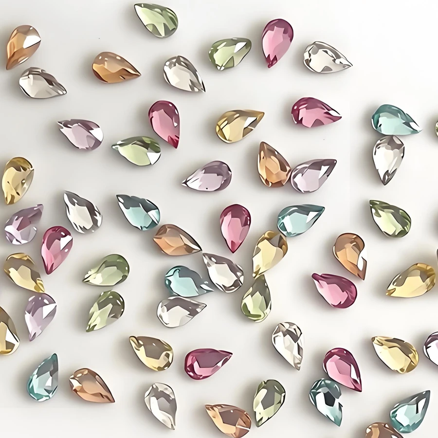 40PCS Beveled Flat-back Teardrop Nail Art Rhinestone Crystal Accessories For Nails Decoration Manicure Decor Material Supplies