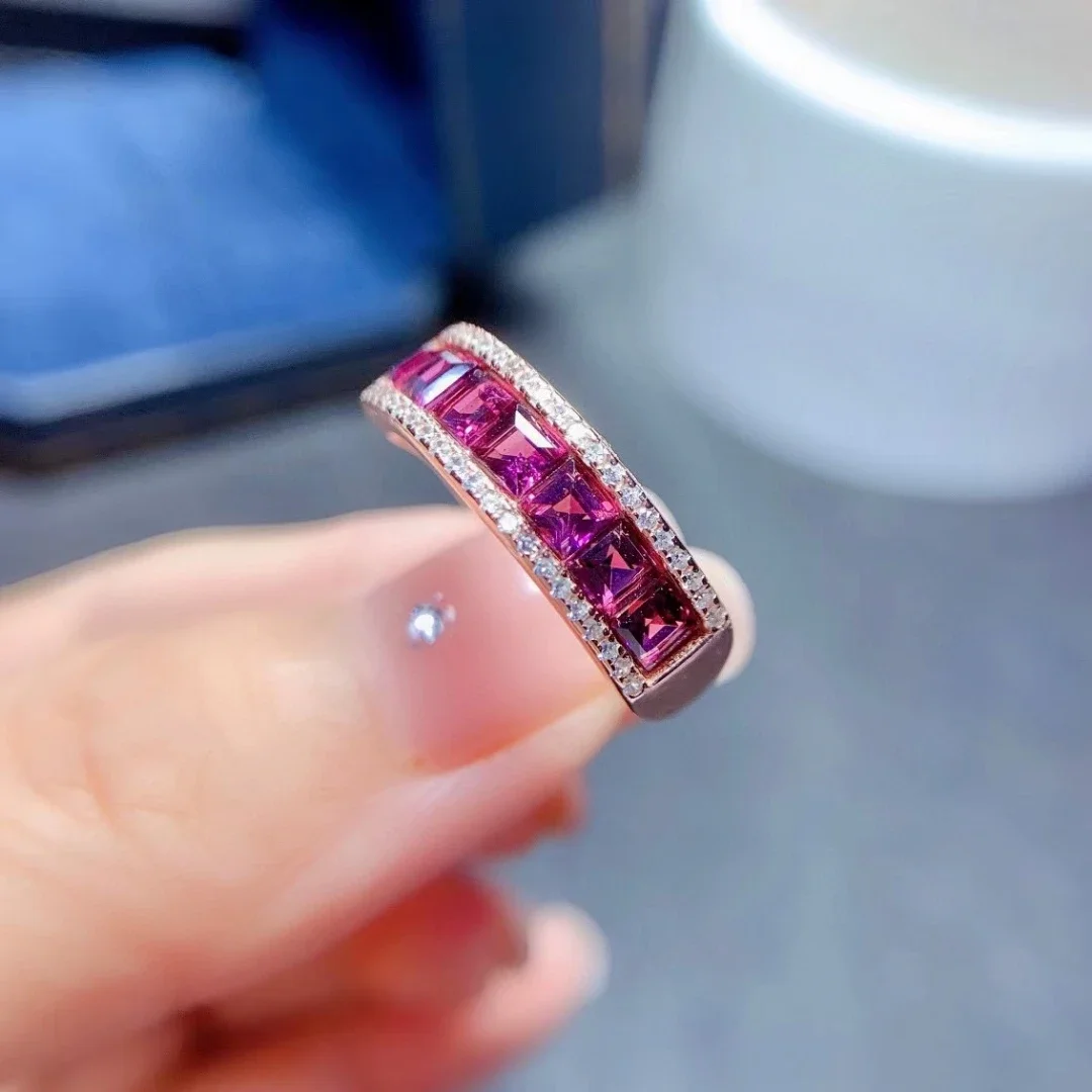 Natural Garnet Ring 925 Silver Mozambique Garnet Ring Square 3mm Ladies Gift