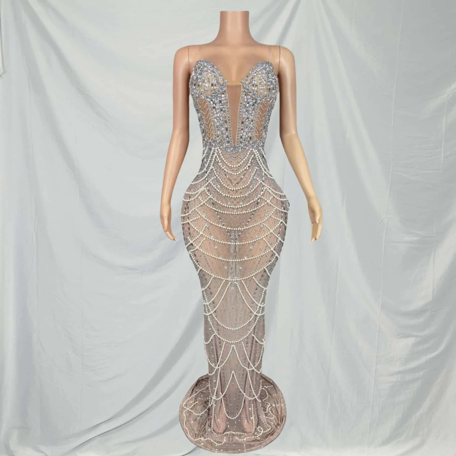 Zhenzhulian robe à strass scintillants Sexy chaîne de perles soirée célébrer robe de bal fête d'anniversaire robes chanteur spectacle scène porter