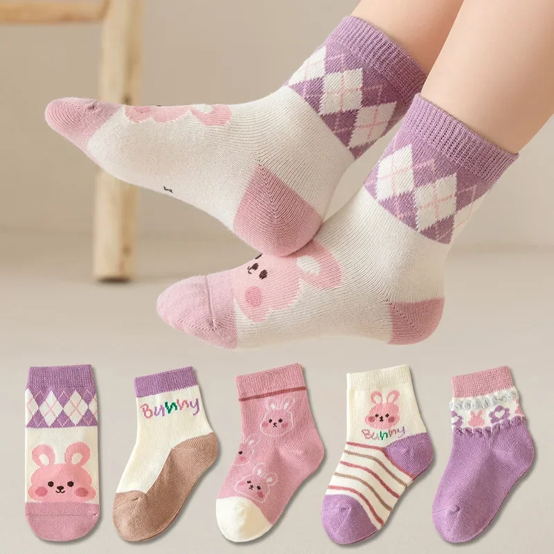 5 Pairs /lot Cute Baby Girls Socks Spring Autumn Cartoon Children Socks Infant Toddler Boy  Kids Students Socks 1-12 Years