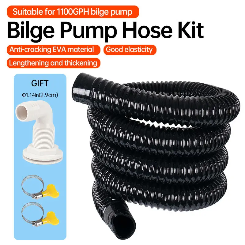 Marine Bilge Pump Hose Kit with Check Valve, Flexible Corrugated Drain Hose for Boat Water Discharge System