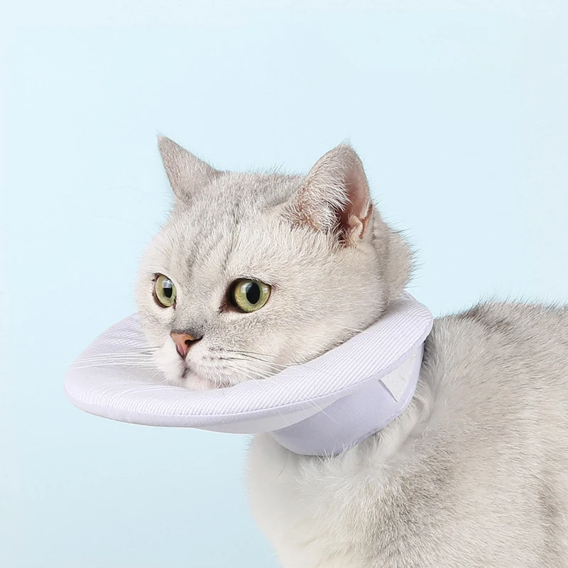 

Solid Color Adjustable Cat Cone Collar Double Sided Use Anti-Bite Breathable After Surgery Pet Recovery Collar Pet Supplies