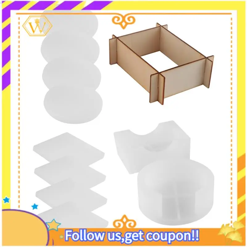 Latest-Silicone Coaster Molds For Resin Casting,Epoxy Resin Coaster Molds Kit Including 8 Pcs Coasters And 2 Pcs Holders Molds