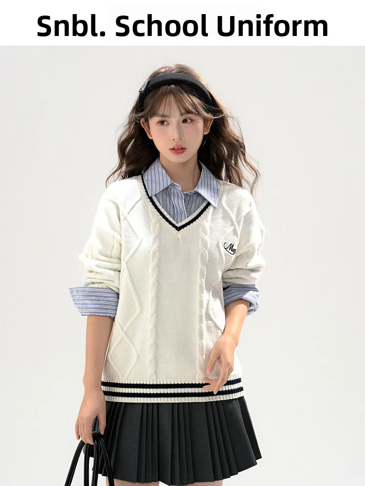 

Loose V-Neck Pullover Sweater Women's Autumn Winter Fashion Sweet Style Color Block Casual Versatile Long Sleeve Top