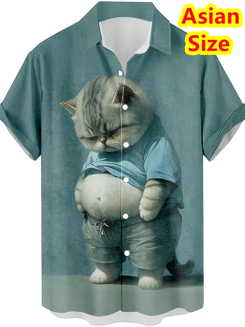 Cute Man Shirts Funny Cat Short Sleeves Shirts Artistic Casual Comfortable Outdoor Vacation Street Summer Shirt Collar Printing