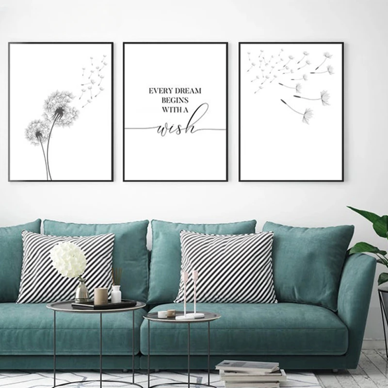 Dandelion Wall Art Canvas Painting Make Wish Dandelion Poster Prints Nordic Style Minimalist Living Room Bedroom Nursery Decor