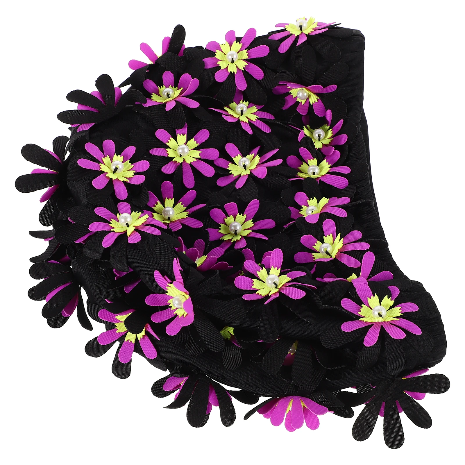 

1PC Floral Pearl Design Floral Hats For Women Double Layer Bathing Caps Fabric for Long Hair Women Bathing Caps
