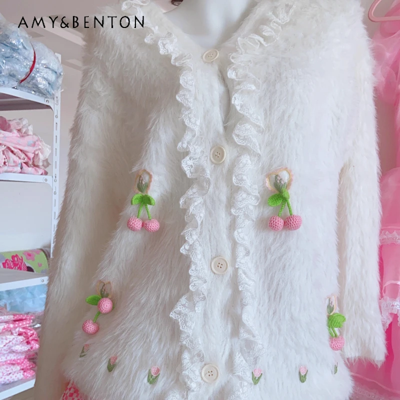 2025 가을 겨울 신상 스타일리시 니트 여성 가디건 일본 디자인 두꺼운 따뜻한 플러피 니트 탑 스웨터 코트 여성용