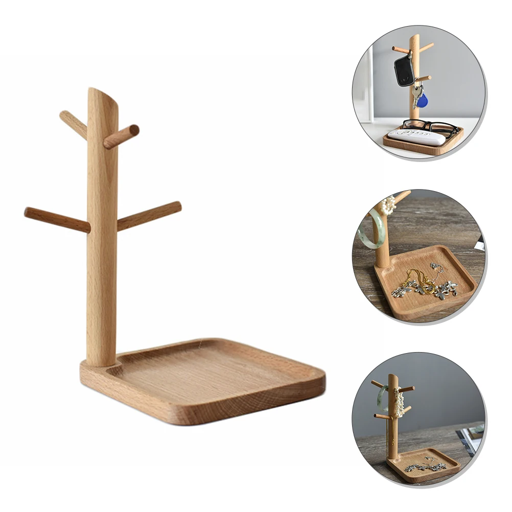 

Key Cup Holder Jewelry Display Rack Entryway Wooden Tray Storage Hanging Catchall