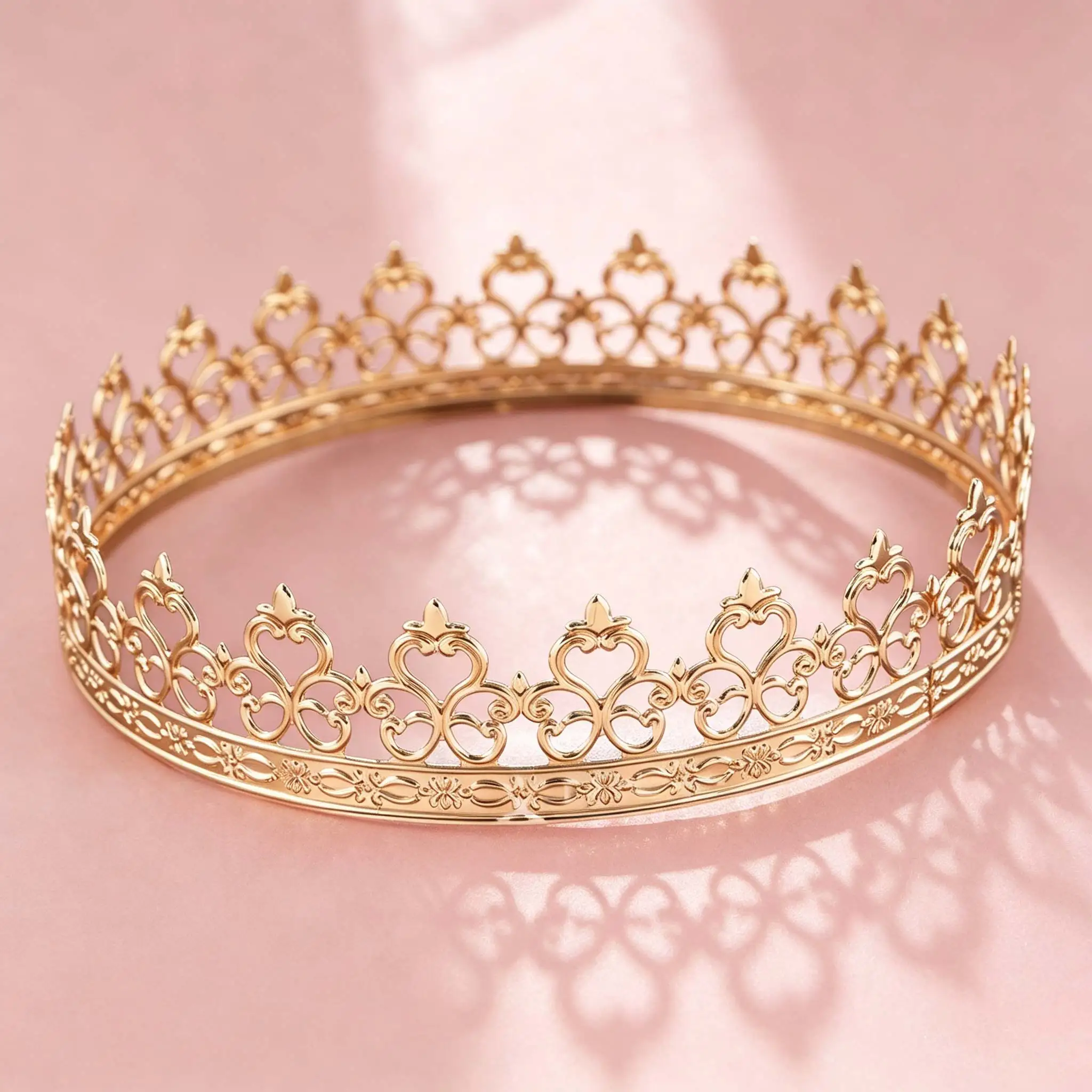 Vintage-style heart-shaped filigree full-round crown/king's headpiece—suitable for weddings, banquets, proms, and royal-themed p image 4