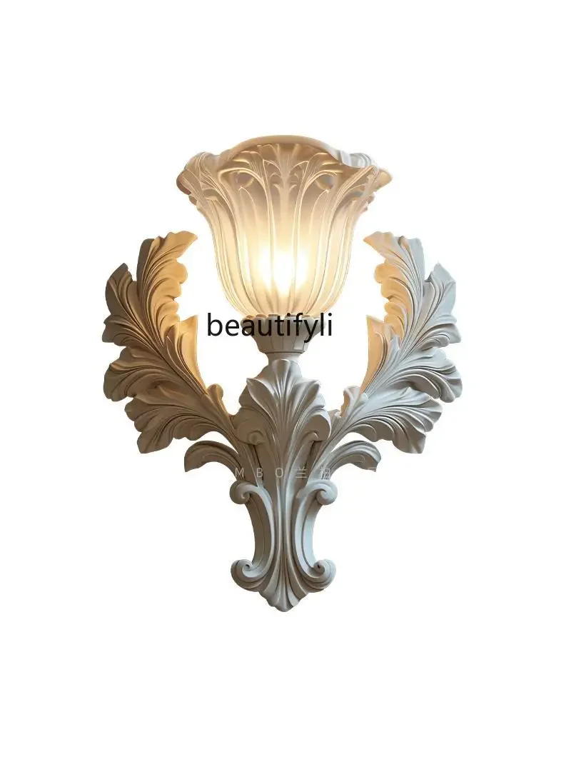 

French wall lamp tooling background wall carving villa living room home decoration retro art