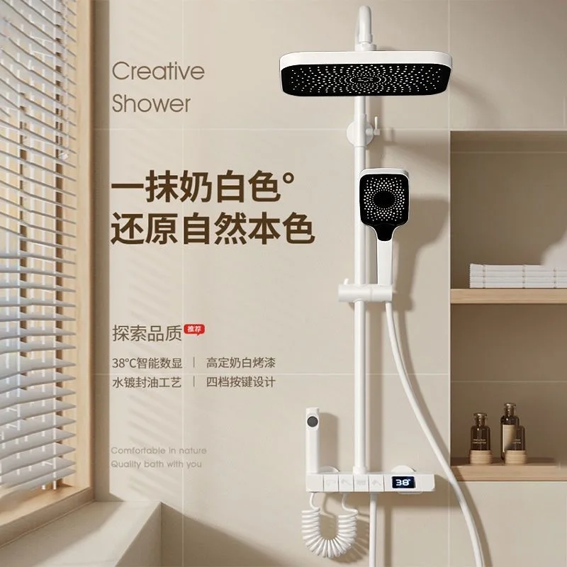 Aluminum Shower Set Digital Display Shower Set  Piano Button With Ambient Light Bathroom Faucets Shower Head Kit