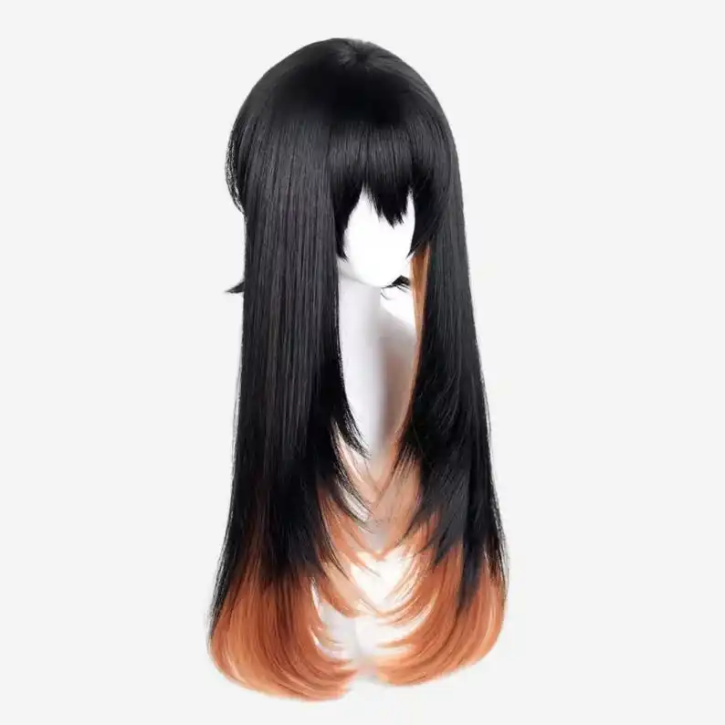 

Synthetic Hair Amo Empool Cosplay Wigs Gachiakuta Amo Empool 70cm Straight Black Mixed Orange Brown Wig Heat Resistant Wig