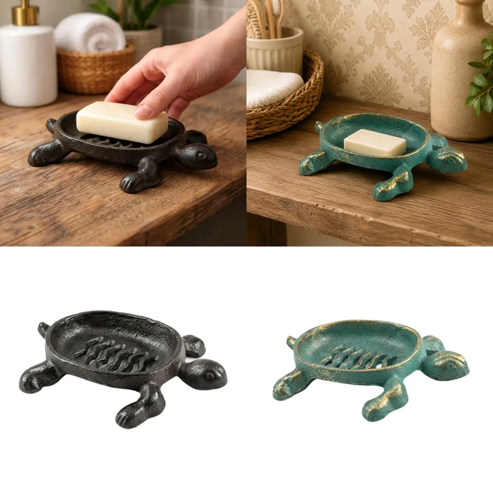 

Turtle Soap Dish Holder, Drainable with Hollow Bottom Cast Iron for Tabletop Gift