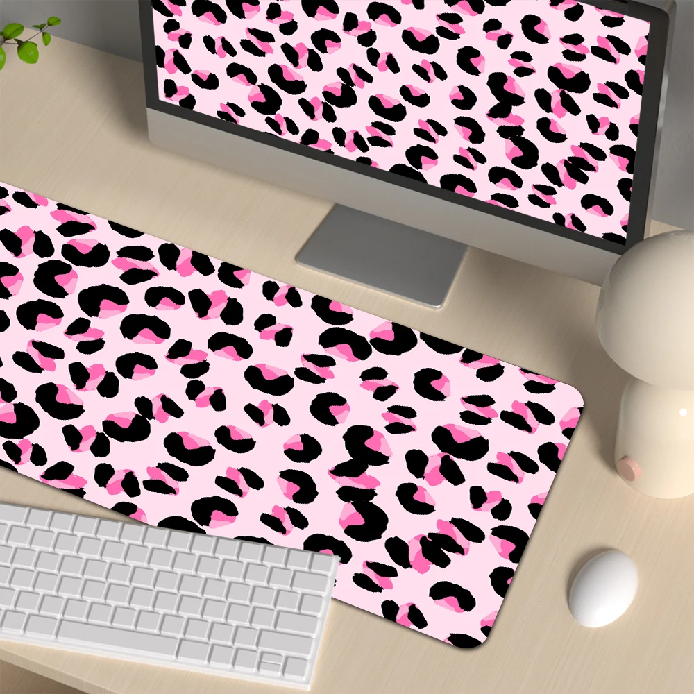 Pink Leopard print Mousepad Custom Home Computer Keyboard Pad Desk Mat Laptop Soft Anti-slip Table Mat XX Big Mouse Pad