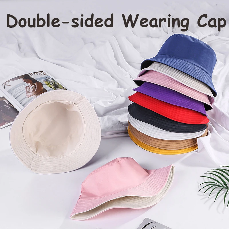 

Double-sided Wearing Cap Solid Color Bucket Hat Men Women Sun Hat Reversible Fisherman Hat Summer Panama Cap Sun Fishing Gorros