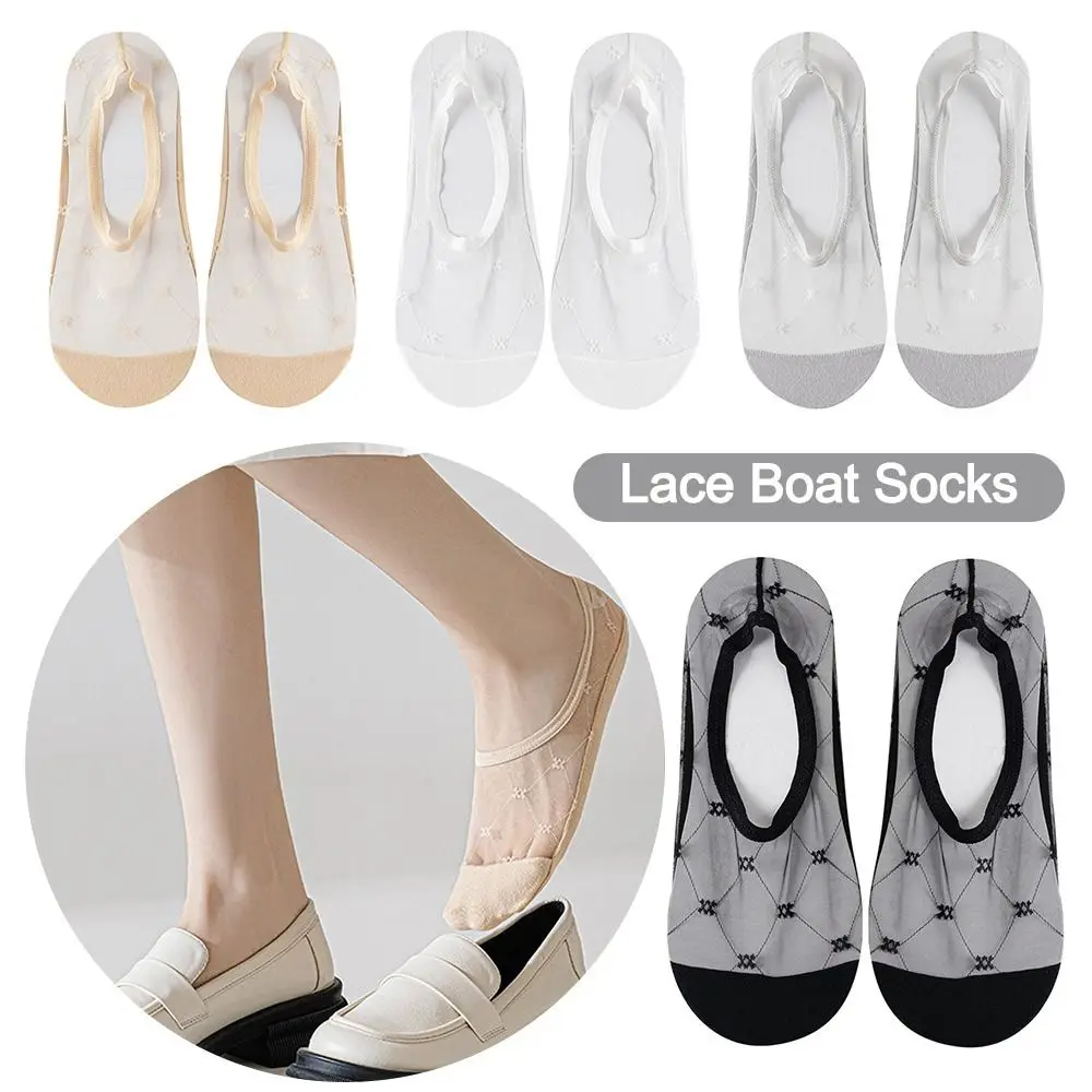 

Thin Lace Boat Socks Breathable Silicone Anti Slip Invisible Socks Comfortable Crystal Glass Silk No Show Socks