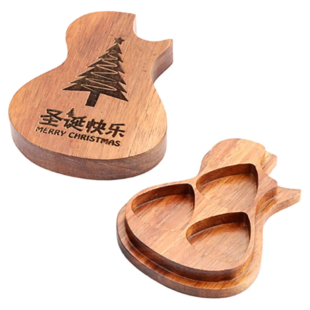 

Wood Guitar Pick Storage Box Guitar Shaped Holder 3-Compartment Case Portable Organizer for Acoustic Ukulele Christmas Tree