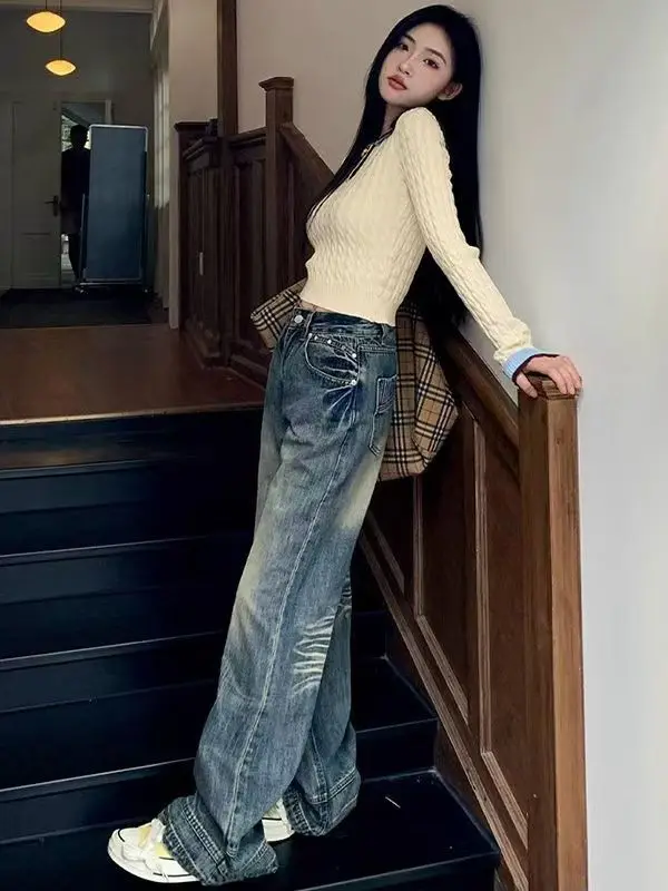 

High Waisted Flared Jeans For Women's Spring And Autumn Fashion, Loose And Narrow Fit Straight Leg Wide Leg Pants