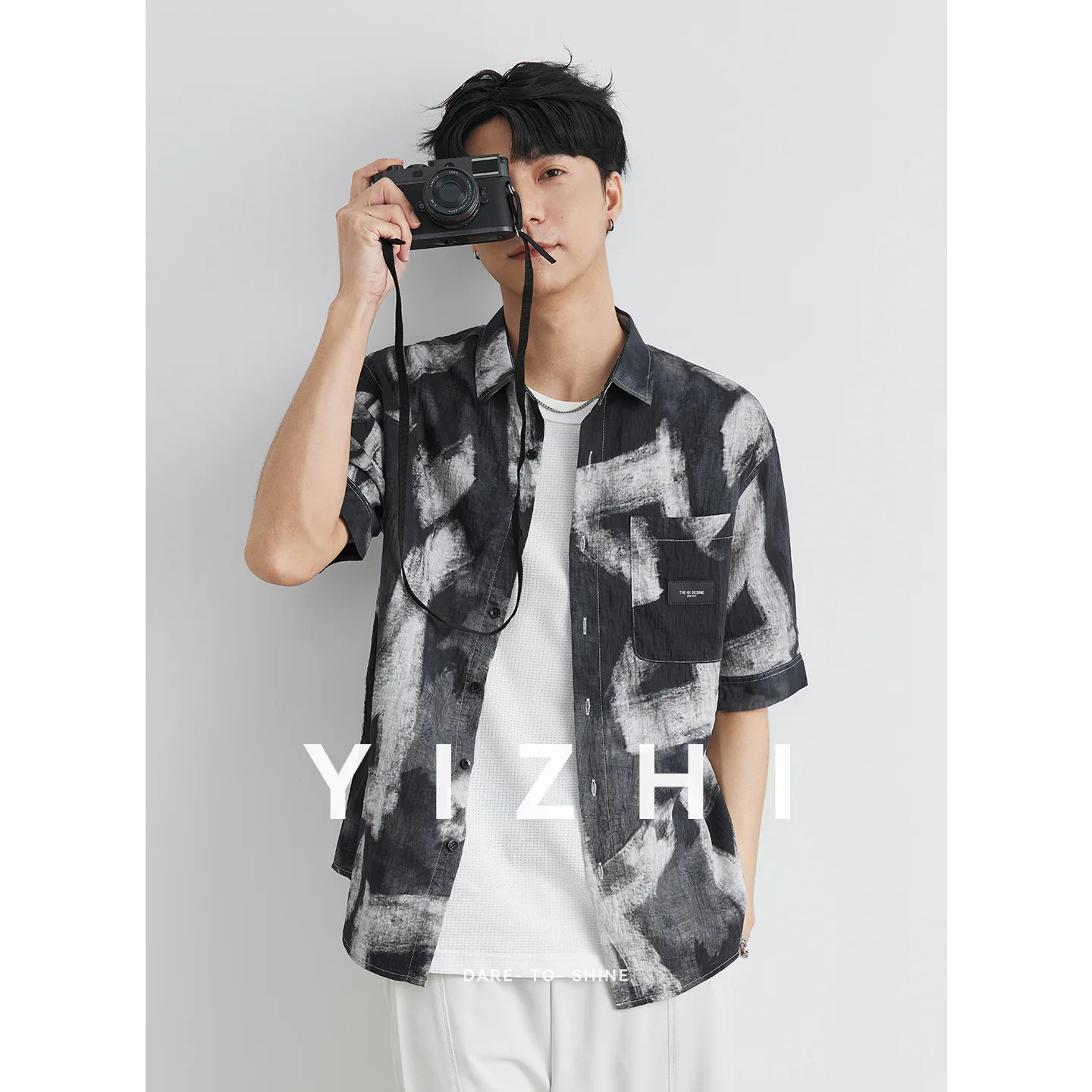 

Shirt Men's Graphic Lyocell Trend Printing Summer Thin Hong Kong Style Retro Tencel Short Sleeve Flower Shirt Men's Clothing