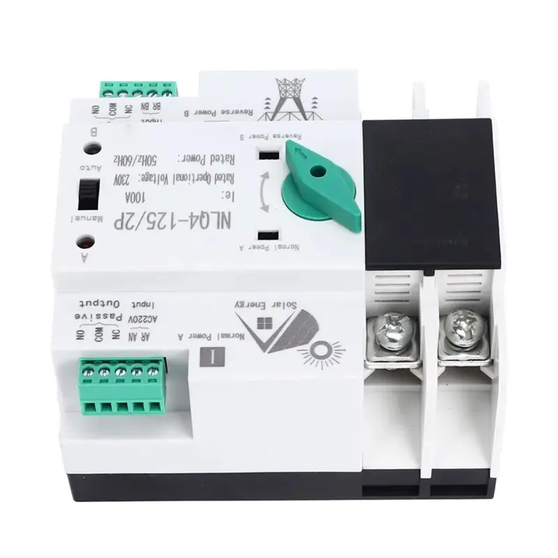 BAAG-Dual Power Transfer Switch NLQ4-125/2P Automatic 230V AC 100A Fast Switching For Home Factory Generator Backup ATS