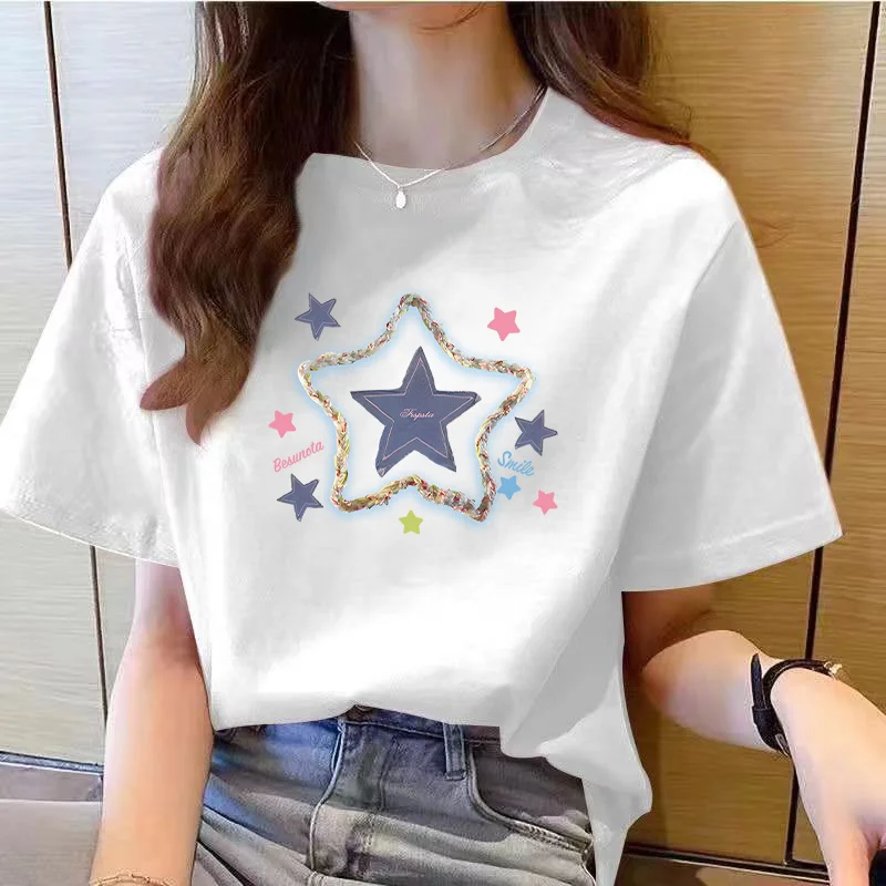 Fashion O-Neck Casual Printed Letter T-Shirts Female Clothing 2024 Summer New Loose All-match Pullovers Tops Korean Tee Shirt