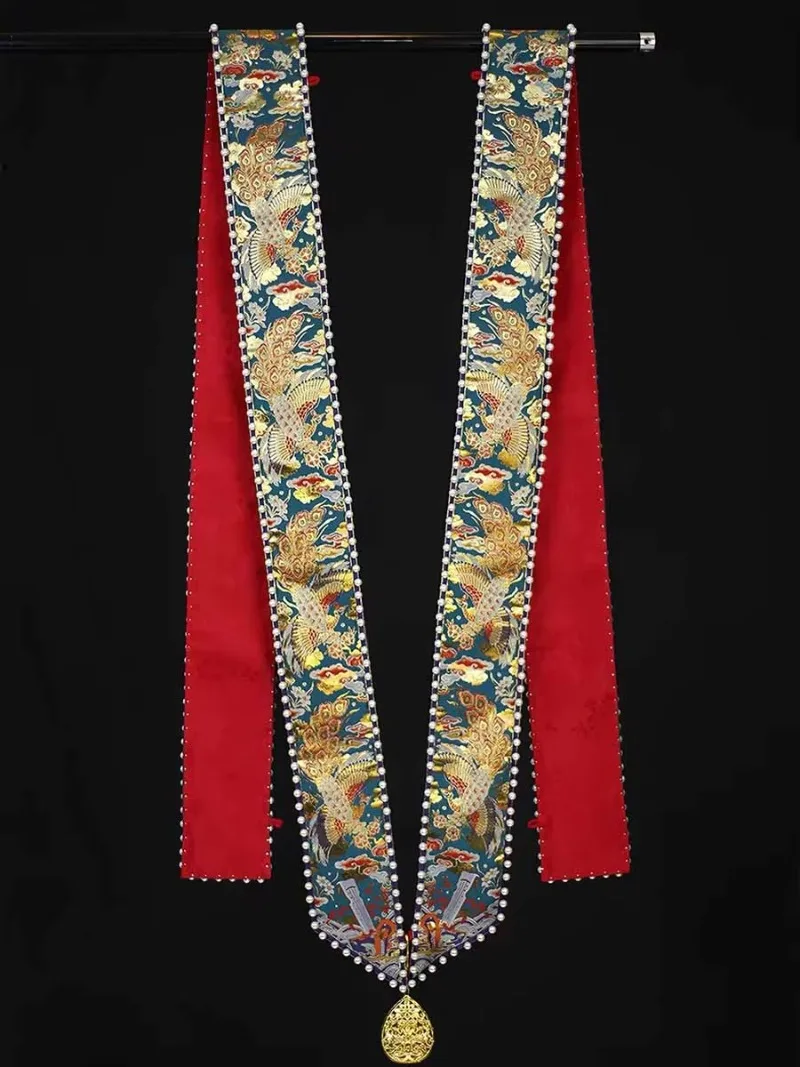 Song Dynasty Hanfu Leather Belt Red Waist Belt with Golden Fish Pattern Plaque, Ancient Chinese Costume Accessory for Men Histor