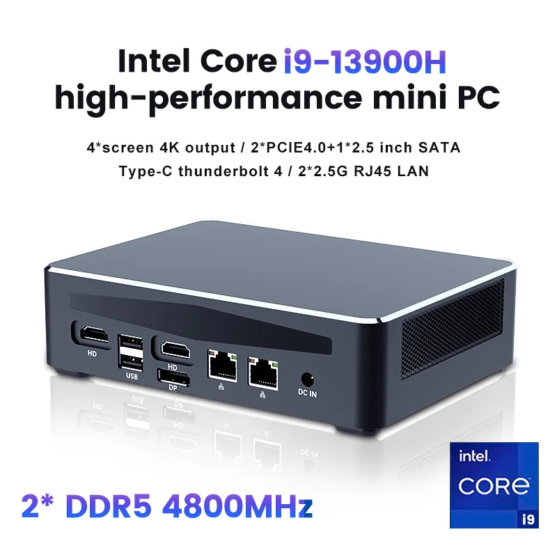 Topton-Mini Gaming PC, I9, 13900H, i7, 13700H, Intel Thunderbolt 4, DDR5, 4800MHz, PCIE4.0, كمبيوتر Gamer, 2G, 2.5G, LAN, 4x4K ، WiFi6 ، 13th Gen