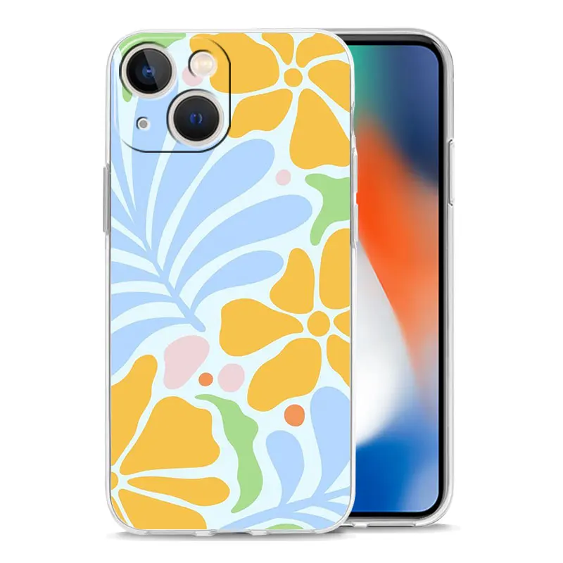 Phone Case For iPhone 16 15 14 13 12 11 Pro Max XS X XR 7 8 Plus soft Shockproof TPU Clear Cover Abstract Flower Market