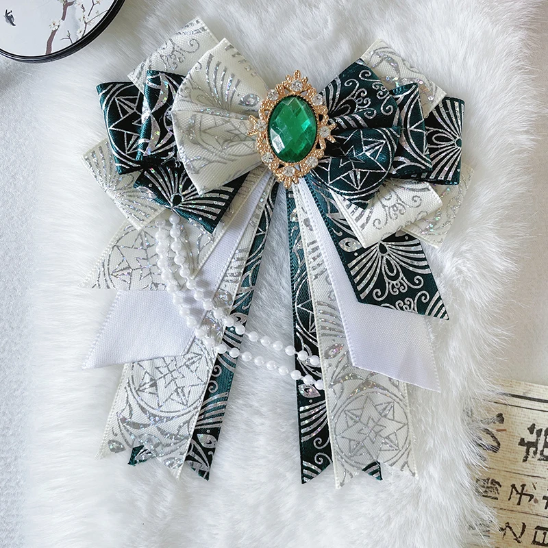 

Luxury Rhinestone Lolita Bow Collar Flower Brooch Anime Concert Support Stick Handmade Pearl Bowkont Accessories