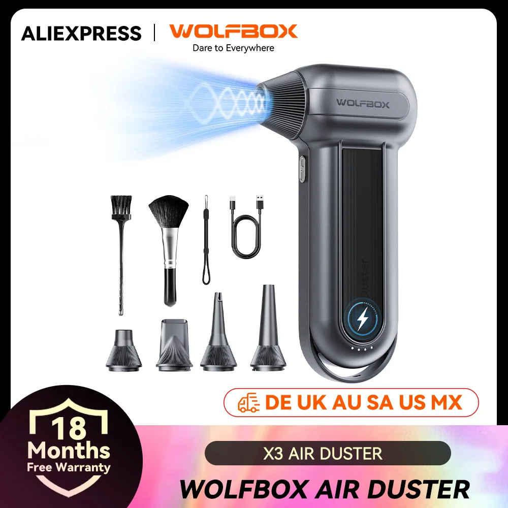 WOLFBOX MF100 Compressed Fan Duster 150000RPM Super Power Electric Air Duster Rechargeable Long-Life Air Blower