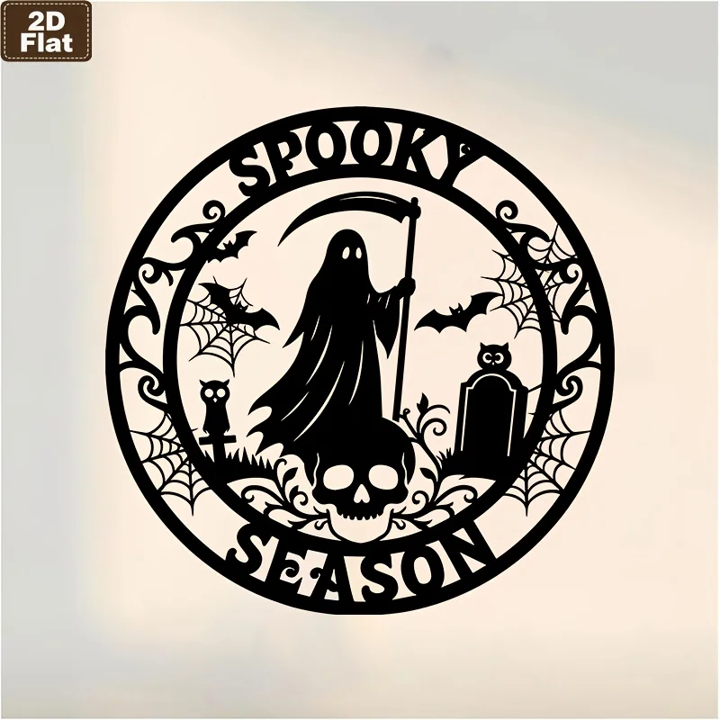 CIFBUY Eisen-Wandkunst, Gothic-Halloween-Dekoration, Totenkopf, Grabstein, Eule, Fledermaus, Spinnennetz, Vintage-Horror-Thema, für drinnen und draußen, Gartenparty