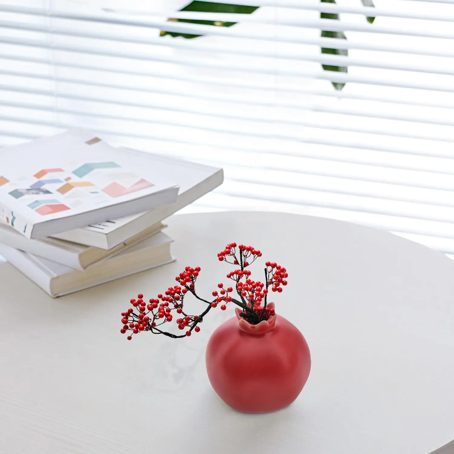 Keramikvase im Granatapfel-Design, Keramik-Granatapfelvase für Zuhause und Büro, Rote Tischdekoration, Kunsthandwerk für Bad, Party und Esszimmer