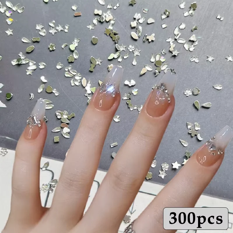 300/100pcs Mini Nail Art Strass Cristallo Acrilico Flatback Diamanti Forma Mista Sparkle Unghie FAI DA TE Accessori Per Manicure di Lusso