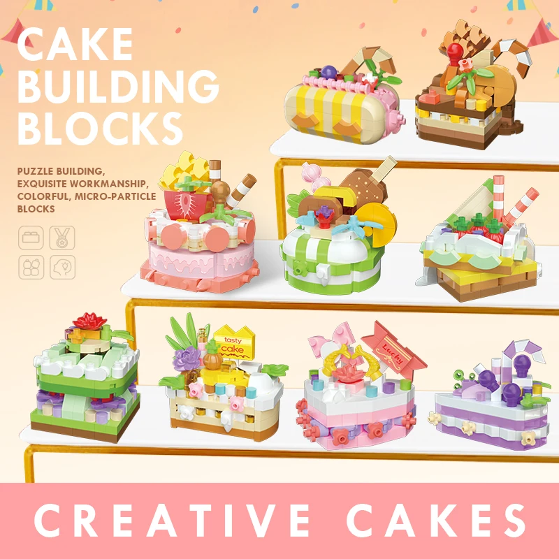 

Micro particle toy ornaments dessert cake puzzle building block birthday gifts children's building block toys