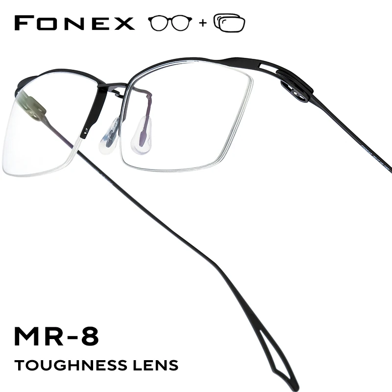 

FONEX Progressive Prescription Glasses Myopia Optical Lens Eyewear Men Square Eyeglasses Semi-Rimless Titanium Frame 98640