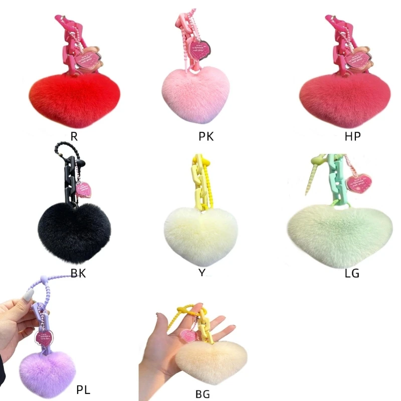 Pompoms Keychain Heart Car Key Chain Hanging Ornaments Bag Plush Keying Pendant 066F