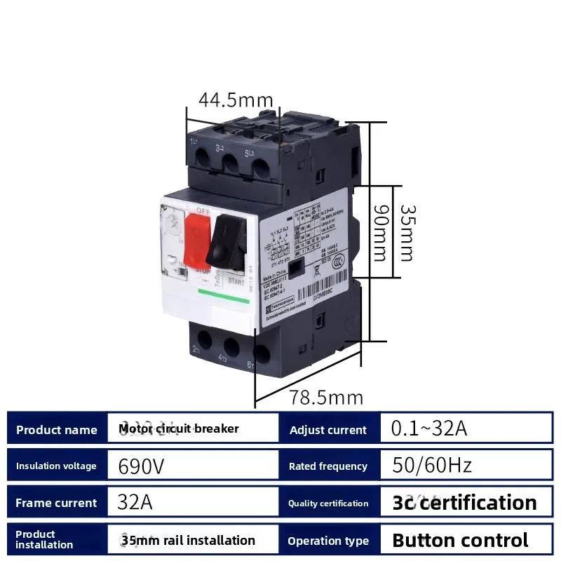 MPCB Motor Starter with Pushbutton Control GV2ME08, GV2ME10, GV2ME14, GV2ME16, GV2ME20, GVME22 Motor Thermal Magnetic Circuit Br