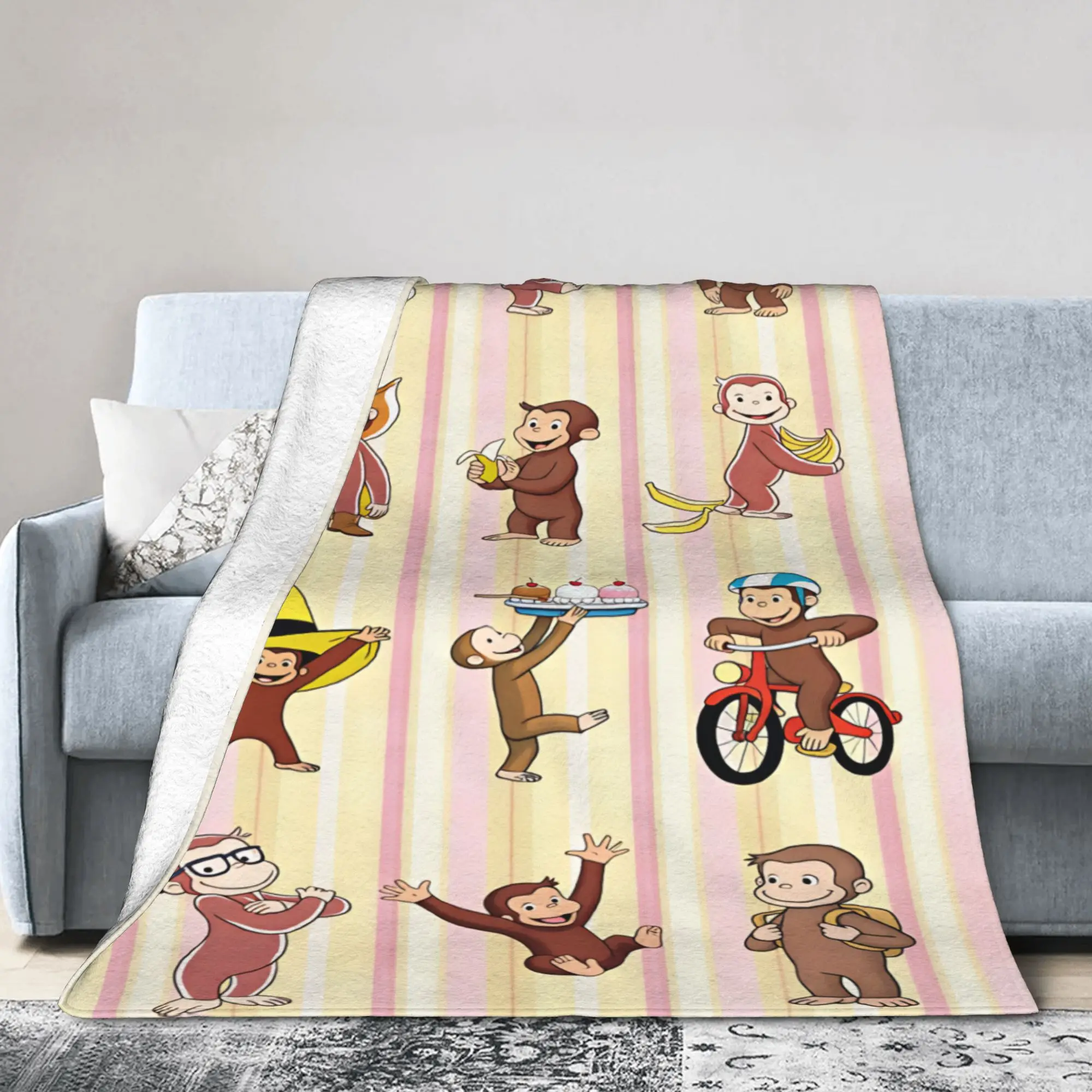 Warm Soft Blanket Travel Curious George Variety Character Bedding Throws  Flannel Bedspread For Outdoor Sofa Bed Cover
