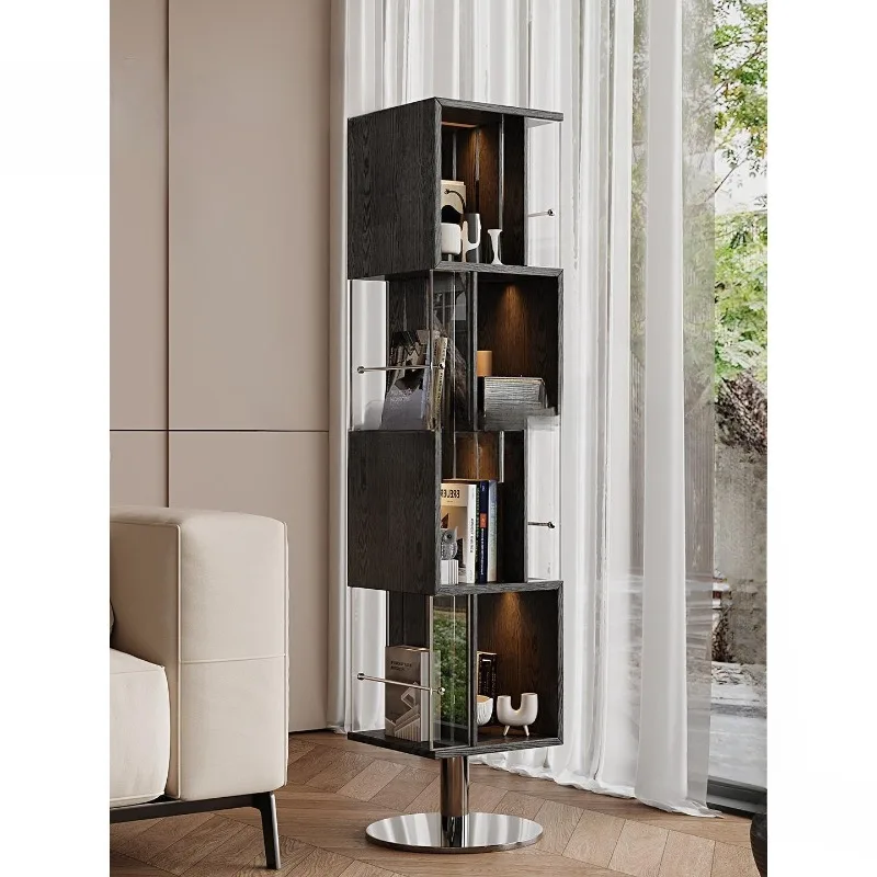 Rotating bookshelf, medieval style bookshelf, display cabinet with ambient light