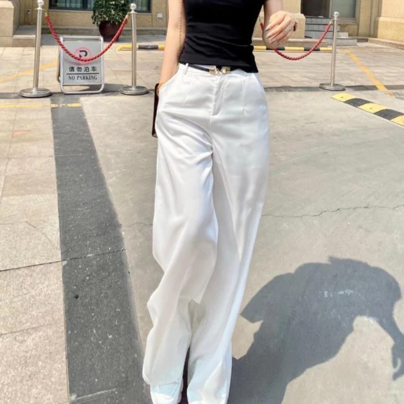 

High Waist Black Baggy Straight Leg Clothing Trousers for Woman with Pockets White Women's Pants Loose Elastic Trends 2024 90s G