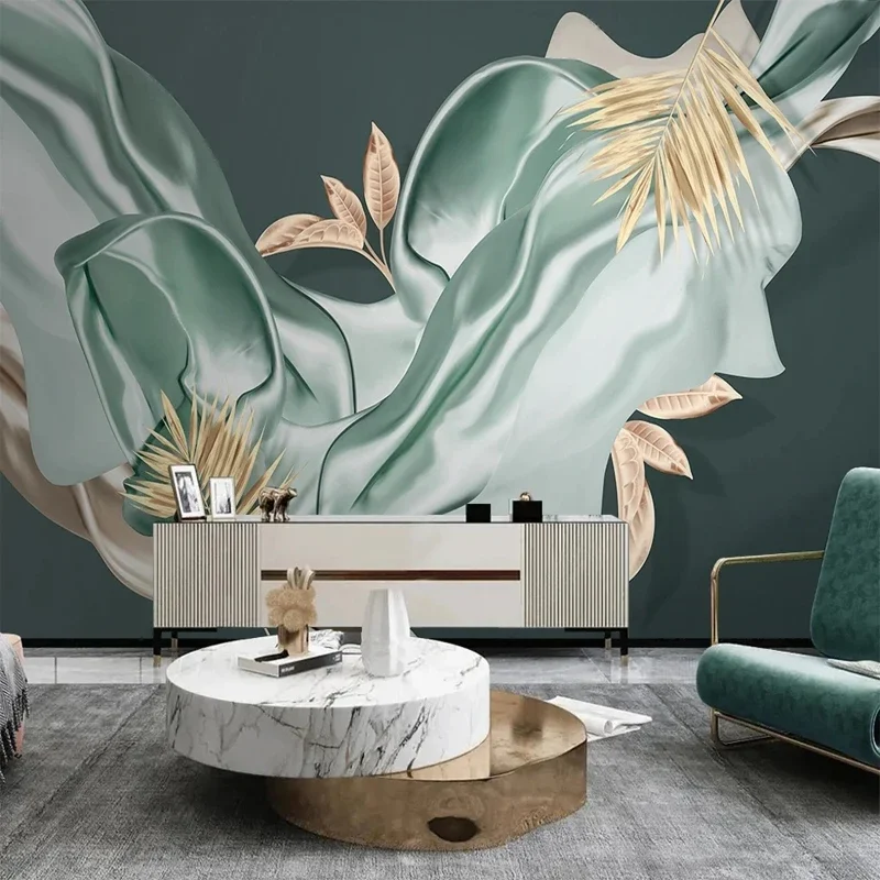 Custom Size Tropical Plant Leaves Green Silk Non-woven Green Wallpaper for Bedroom Living Room TV Wall Decor 3D Photo Mural