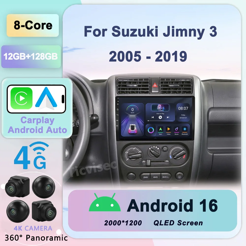 

2 DIN Auto Android car radio multimedia player 4G Carplay GPS navigation No DVD For Suzuki Jimny 2007 2008 2009 2010-2019