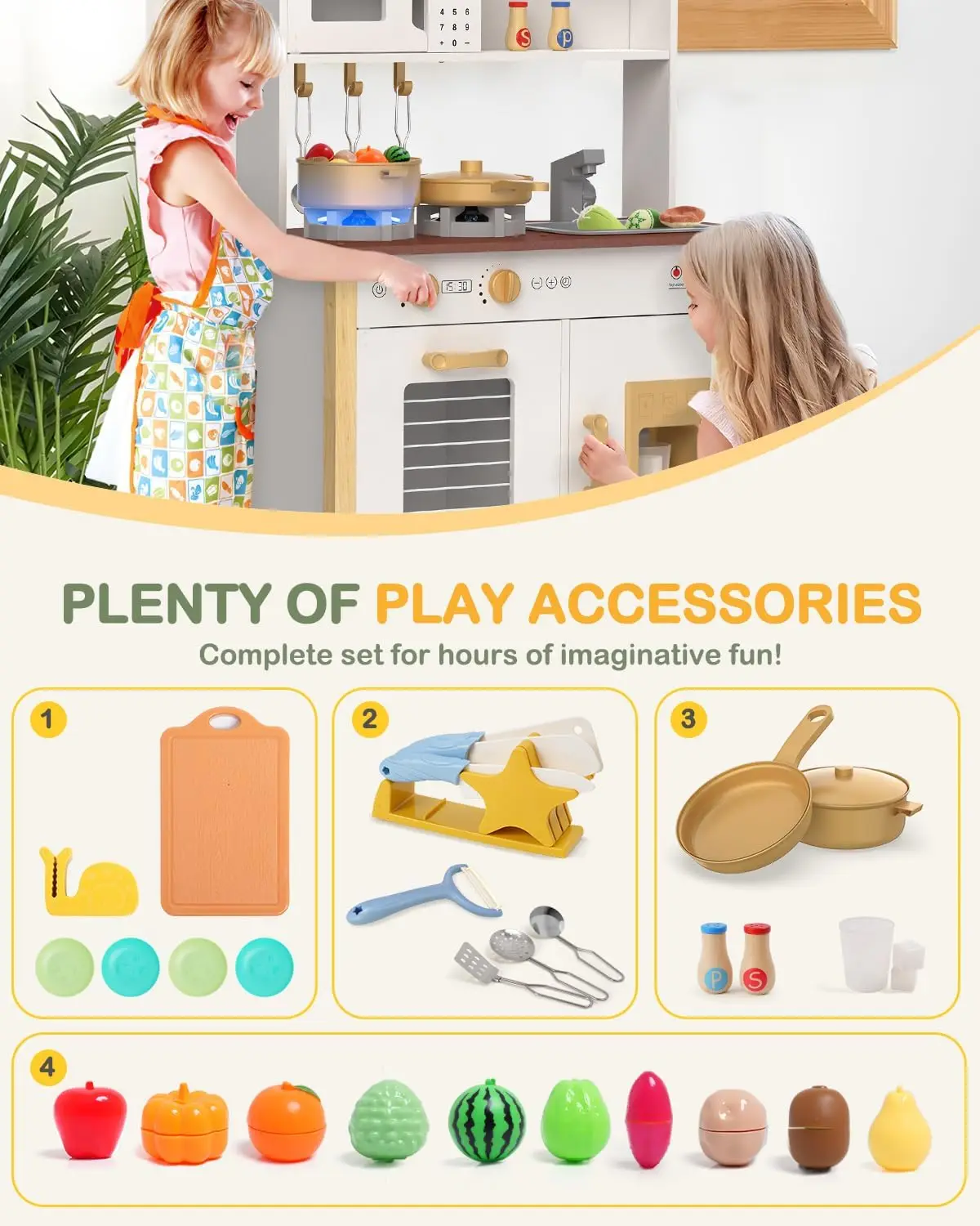 Ensemble de jeu de cuisine en bois pour enfants, lumières réelles, sons, cuisinière, évier, four, enfants à partir de 3 ans, accessoires, 30 pièces