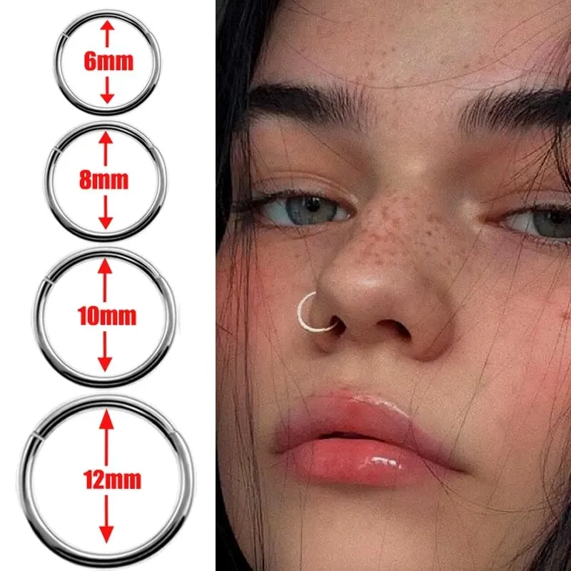 1pc Titanium Steel Nose Septum Piercing Nose Ring Punk Minimalist Interface Closure Ring Nose Lip Ring Earrings Body Jewelry image 2