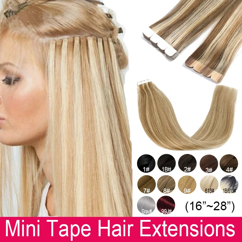 Shinehair Mini Tape Human Hair Extensions Bulk Braiding Hair 100% Unprocessed #613 Blonde Color Virgin Hair No Weft Straight